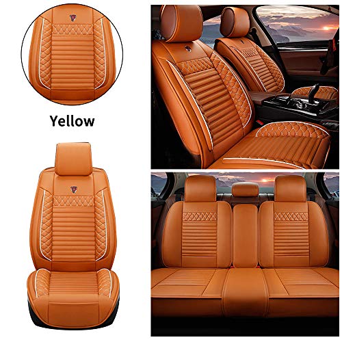 Muchkey Fundas Asiento Coche de Piel para Audi A1 A3 A4 A4L A5 A6 A6L A7 A8 Todas Las Estaciones 5 Asientos Cubreasientos Impermeables Accesorios Interior Estilo Amarillo cayena