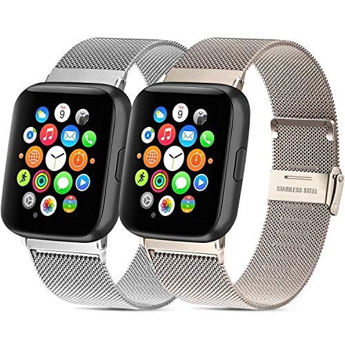 Mugust - Lote de 2 pulseras de acero inoxidable para reloj deportivo Apple Watch Series 6/5/4/3/2/1/SE (38 mm, 40 mm, 42 mm, 44 mm), 06 Argent+Or Champagne, 38mm/40mm