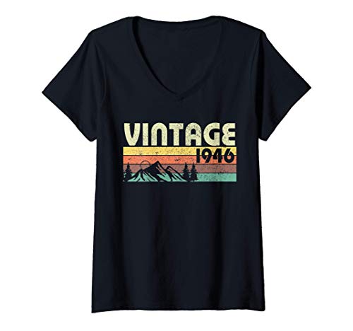 Mujer Retro Vintage 1946 Gráficos 75 cumpleaños 75 años de edad Camiseta Cuello V