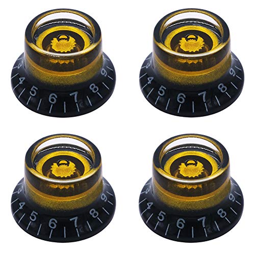 Mxuteuk 4pcs Custom Bell Knobs Negro w/Oro Guitarra Eléctrica Bajo Top Sombrero Perillas Velocidad Volumen Tono AMP Efecto Pedal Control Botones KNOB-S24