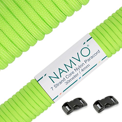 Namvo 550 Paracord Mil Spec Tipo III Cable de paracaídas de 7 Cuerdas Longitud 100 pies / 30 Metros - Verde Fluorescente