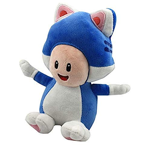 NC56 Juguete de Felpa 20 Cm Super Mario 3D World Game Blue Cat Mushroom People Peluches con Etiqueta Lindo Mario Soft Stuffed Animal Doll Gift
