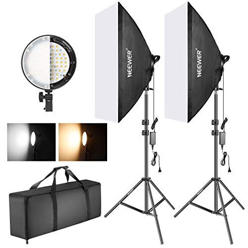 Neewer Kit Iluminación Softbox con LED Regulable Bicolor: Softbox Estudio 50x68cm Cabezal Luz LED Regulable 45W con 2 Temperaturas Color y Soporte Luz para Estudio Fotográfico Retratos
