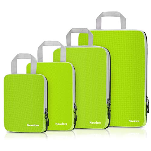 Newdora 4 en 1 Set de Organizador de Maletas, Impermeable Organizador de Equipaje, Bolsas de Viaje para Ropa Sucia de Viaje Verde