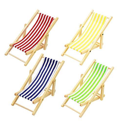 Newin Star Juquete Miniatura de la Playa de Madera casa de muñecas Plegable Silla Mini Chaise Longue Juguetes con Raya Dollhouse Muebles de la casa al Aire Libre Accesorios Color al Azar