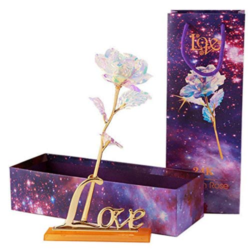 NJYBF Rosa de oro de 24 quilates con soporte de presentación y caja de regalo para regalos únicos, día de la madre, día de acción de gracias, día de San Valentín, niñas, fiesta de cumpleaños