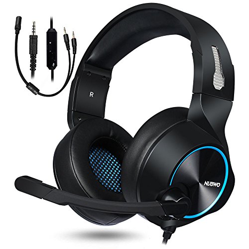 NUBWO PS4 Xbox One Auriculares Gaming, 3.5mm HD Stereo Cancelacion Ruido Cascos Gaming with Diadema Acolchada, Microfono Revisado, Cable Ligero Game Headsets for PC, Switch, Tableta, Celular (Azul)
