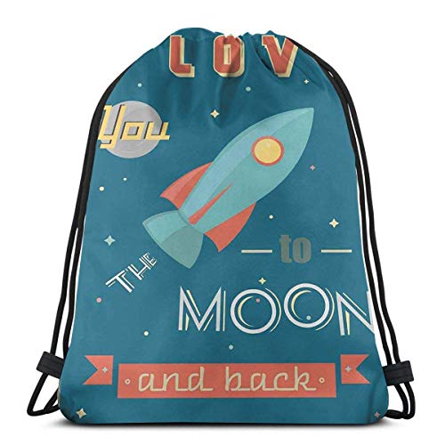 Odelia Palmer Mochilas Estampadas con cordón, Letras Inspiradoras Retro del Tema de San Valentín de la Nave Espacial Galaxy Cosmos, Cierre de Cuerda Ajustable