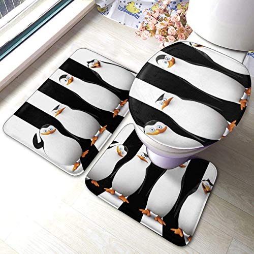 Odelia Palmer The Penguins of Madagascar - Juego de 3 Alfombrillas de baño, Juego de alfombras de baño, Juegos de Toallas de baño y esteras absorbentes