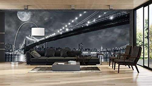 Oedim Fotomural Vinilo Pared Vista Nocturna Nueva York en Blanco y Negro | Fotomurales Pared | Fotomural Decorativo | Mural | Vinilo Decorativo | 350 x 250 cm | Decoración Gimnasios |