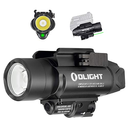 Olight Baldr Pro - Linterna con luz verde (1350 lúmenes/260 m), con 2 pilas CR123A y funda para batería Tidusky (negro)