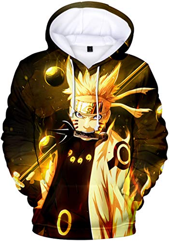 OLIPHEE Naruto 3D Fanáticos Impresión Anime Sudadera con Capucha Deportivo Sasuke Uzumaki Japones Niños Chicos Popular Uzumaki-M