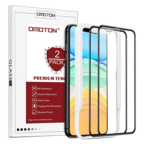 OMOTON Protector Pantalla iPhone 11/XR Cristal Templado iPhone 11/XR, Anti-Burbujas, Anti-despegamientos, Anti-arañazos, Cobertura Completa, Tecnología 3D, para 6.1 Pulgadas [2 Piezas]
