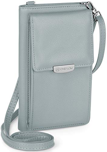 ONEFLOW Bolso bandolera para mujer pequeño compatible con todos los teléfonos LeEco – Funda para el hombro con cartera, piel vegana, color azul cielo