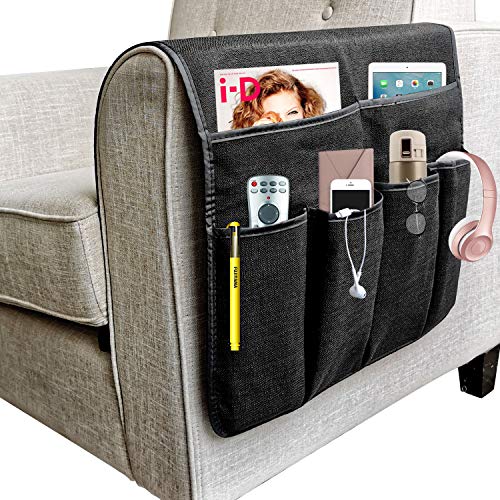 Organizador de sofá grande, soporte para mando a distancia de TV, bolsa de almacenamiento para reposabrazos de sofá antideslizante con 6 bolsillos, 19.7*35 inch