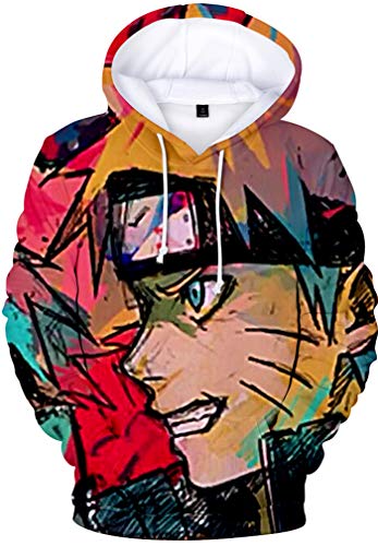 PANOZON Hombre Sudadera con Capucha Figura Impresa de Naruto Mangas Largas (4XL, A Cara Lateral-1)