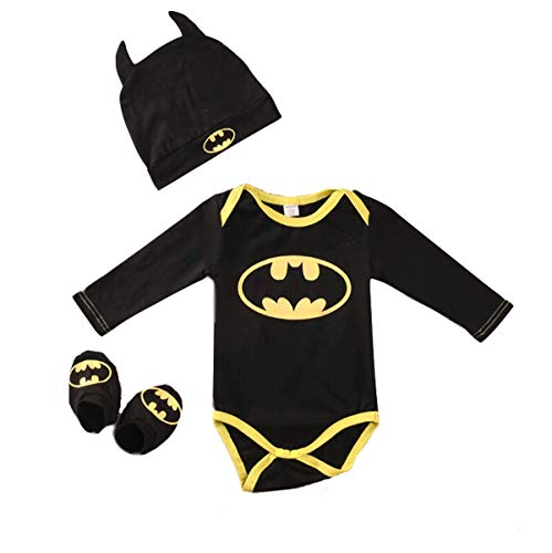 Pelele de Batman para recién nacido, con zapatos y sombrero, 3 piezas Amarillo B Amarilla 0-6 Meses
