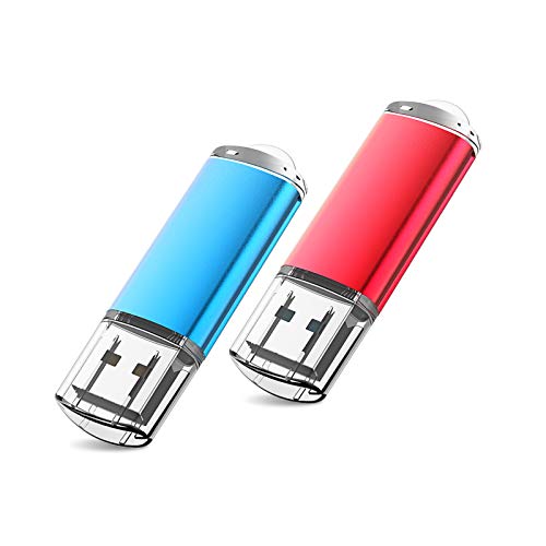 Pen Drive 32GB, Memoria USB 32GB Vansuny Mini Memoria Flash Drive USB 2.0 con Llavero y Led Indicador para Computadoras,Tabletas y Otros Dispositivos (Azul y Rojo, 2x32GB)