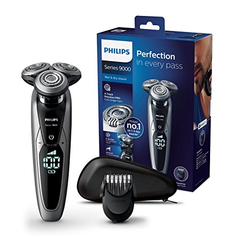 Philips Serie 9000 S9711/41 - Máquina de afeitar con cabezales de 8 direcciones, seco/húmedo y 3 modos, 60 min de batería incluye perfilador de barba con 5 posiciones y funda de viaje, plata