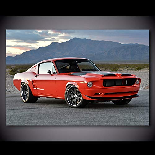 Pintura al óleo póster 1967 Ford Mustang fastback Supercars cartel de vehículo e impresiones cuadro decorativo lienzo pintura seda pared arte decoración del hogar 50x70cm