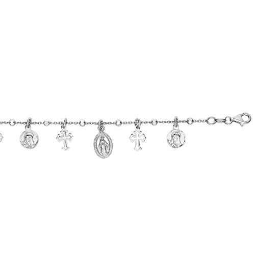 Plata rodio acabado brillante Bead Oval Pulsera cruz figura encanto forma de pera cierre – 18 centímetro