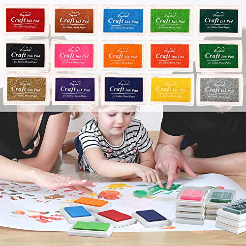 POMISTY Almohadillas de tinta lavables para dedos, gomas, sellos de goma, tarjetas, papel, madera y tela (sin tóxicas) Conjunto de 15 Multicolor