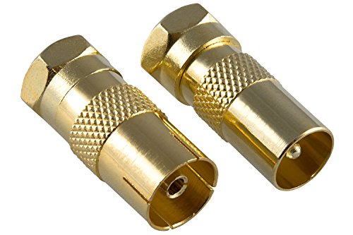 Poppstar 2X Adaptador coaxial para Cable de Antena (1x Conector F Macho a CEI Macho, 1x Conector F Macho a CEI Hembra), Acoplamiento coaxial, Dorado