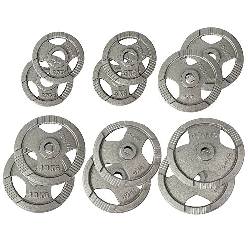 POWRX Discos olímpicos 40 kg Set (2 x 20 kg) - Pesas Ideales para Mancuernas y Barras olímpicas con diámetro 50 mm (Plata)