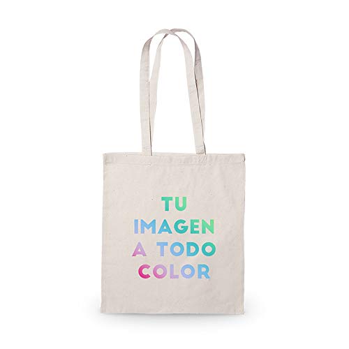 PROMO SHOP Bolsa Ecologica 100% Algodón Reutilizable · Gran Resistencia (hasta 9 Kg) · Personalízala con tu Imagen o diseño Preferido a Todo Color Mediante Impresión Textil