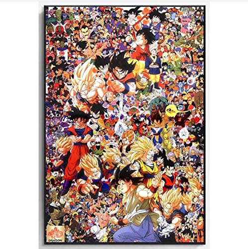 QIUFANGGUO Dragon Ball Z Todos los Personajes Art Poster New Japanese Anime Wall Pictures para la decoración de la Pared del hogar 50X70 cm sin Marco