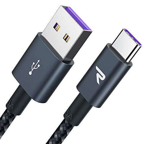 RAMPOW Cable USB Tipo C - 2M Huawei 5A Supercharge Cable USB C Carga Rápida y Sincronización - Cable Tipo C para Huawei P30/P20/P10/P9/Mate 30/Mate 20/Mate 10, Honor Note 10/View 20 y más