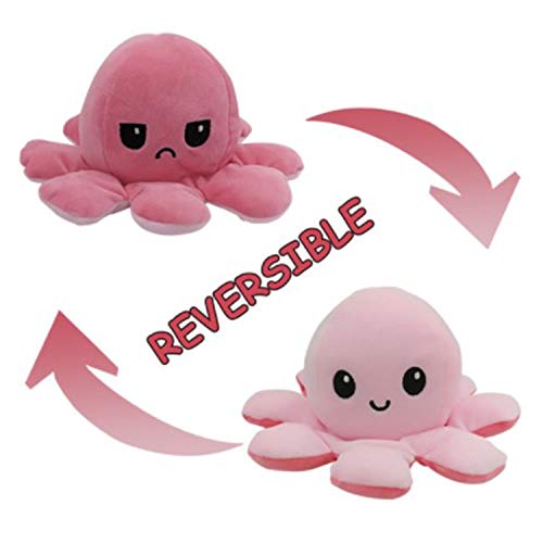 RecontraMago Pulpo Reversible Peluche Grande - Super Suave Prime - Pulpos Distintos Colores - Juguetes muñecos - Cara Feliz niños tiktok (Rosa Claro-Rosa Oscuro)