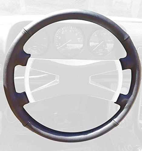 RedlineGoods Cubierta del Volante Compatible con Porsche 914 1969-76 Cuero Negro Costura Azul