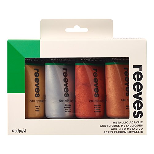 Reeves - Pintura acrílica 75 ml, colores metálicos surtidos - Paquete de 4