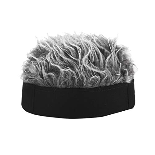 Regalo de Custome falsa sombrero unisex falso pelo del sombrero Hombres Mujeres corto peluca de pelo de la peluca del casquillo elástico Beanie sombrero de días festivos, Negro, Gris plata