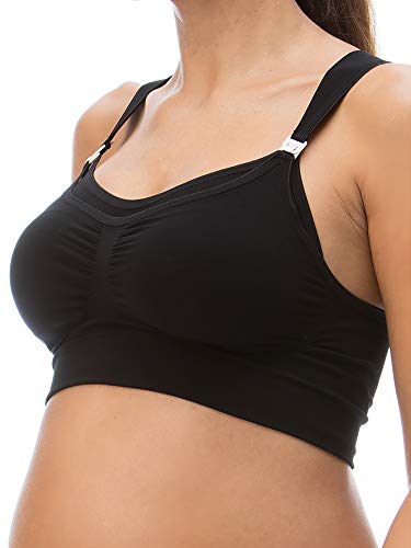 RelaxMaternity 5702 (Negro, L) Sujetador Maternidad para Lactancia con Copas Que se Pueden Abrir con Ganchos