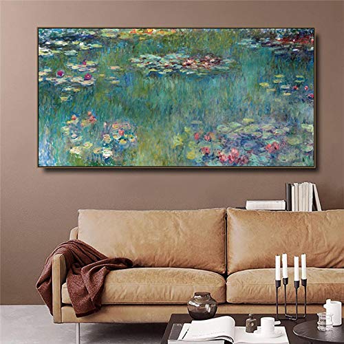 Reproducción de pinturas en lienzo de loto de agua de Claude Monet carteles e impresiones impresionistas cuadro de arte de pared decoración del hogar 50X100cm sin marco