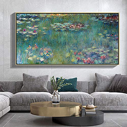 Reproducción de pinturas en lienzo de loto de agua de Claude Monet carteles impresionistas e impresión de imágenes artísticas de pared decoración del hogar 60X120cm sin marco