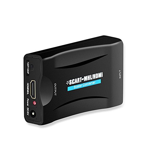 RETTI Adaptador de euroconector a HDMI 1080P 60 Hz SCART Plug and Play analógico a digital, caja de vídeo, audio, HDMI SCART adaptador subestructura PAL/NTSC/SECAM para PS4/PS3/TV/DVD