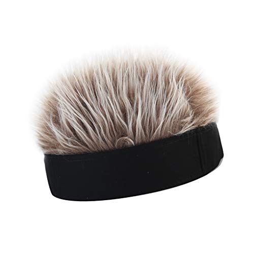 rongweiwang Regalo de Custome Falso Unisex del Pelo del Sombrero Hombres Mujeres Corto Peluca de Pelo Falso Casquillo elástico Cap Beanie Sombrero de la celebración de días, Negro, Café Gris