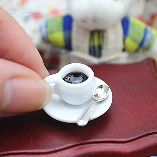 Ruby569y Casa de muñecas Accesorios para bricolaje, casa de muñecas Taza de café en miniatura con platillo cuchara simulación simulación juguete