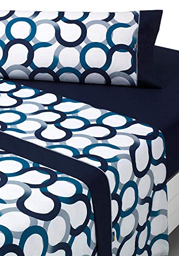 SABANALIA - Juego de sábanas Estampadas Aros (Disponible en Varios tamaños y Colores), Cama 90, Azul