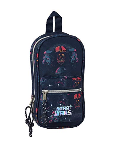 Safta 412001747 Plumier mochila 4 estuches llenos, 33 piezas, escolar Star Wars, Death Star