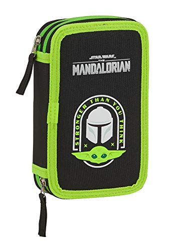 Safta 412041854 Plumier Doble Escolar con 28 Útiles Incluidos de The Mandalorian