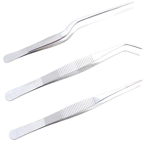 saizone 3 Pinza,Pinzas de Cocina,Pinzas de Barbacoa de Acero Inoxidable,Pinzas para Carne,Pinzas Rectas, Pinzas Curvas,Pinzas de 16 cm / 6 Pulgadas