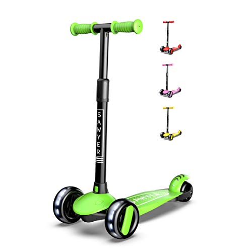 Sawyer - Patinete Ajustable Ruedas LED - Niños 2 a 8 Años (Verde)