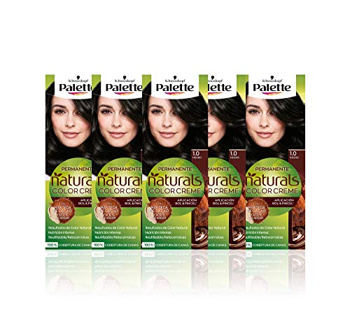 Schwarzkopf Palette Naturals Color Creme - Tono 1 cabello Negro (Pack de 5) - Coloración Permanente – Perfecta cobertura de canas – Colores increíblemente naturales