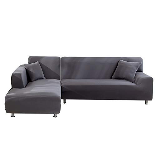 SearchI Fundas Sofa Elasticas Chaise Longue,Extraíbles y Lavables,Moderno Cubre Sofa Chaise Longue Universal Fundas Protectora para Sofa contra Polvo en Forma de L 2 Piezas(Gris,3 Plazas+3 Plazas)