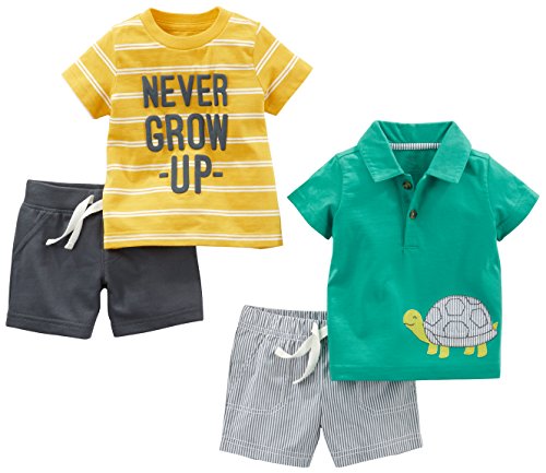 Simple Joys by Carter's - Juego de ropa de juego para niños (4 piezas) ,Yellow Stripe/Green Turtle ,18 Months