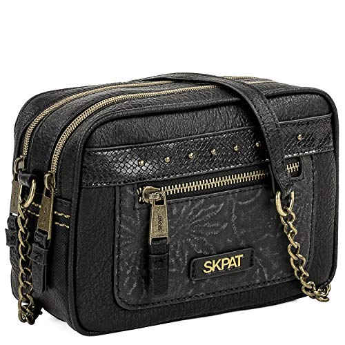 SKPAT - Bolso de Mujer Tipo Bandolera Pequeño. Piel Síntetica Relieves y Texturas Compartimento Principal Doble. Elegante y Bonito. Diseño Casual. 304683, Color Negro